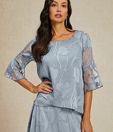 abordables -Femmes Chemise en Dentelle Chemisier Hauts Élégants Hauts en mousseline de soie Ourlet asymétrique Couleur Unie Fleuri Graphique Élégant Manche 3/4 Manche cloche Col Bateau Hauts Réguliers Quotidien