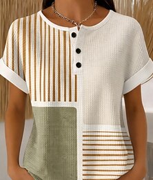 お買い得  -ウィメンズ ワッフル テクスチャ ニット トップス Tシャツ カラーブロック ombre グラフィック ジオメトリ スタイリッシュ クラシック ショートスリーブ クルーネック ラウンドネック レギュラートップス デイリー スポーツ ライトグリーン カーキ レインボー サマー スプリング