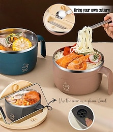 billige -304 rustfritt stål nudelskål med lokk og håndtak, 1200 ml ramenskål med stor kapasitet, dobbeltvegget skåldingssikker suppeskål, bærbar matbeholder for studenthjem, kontor, hjemmebruk