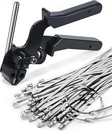 abordables -Pistolet à colliers de serrage en acier inoxydable avec 100 colliers métalliques de 30 cm (11,8 pouces), outil spécial pour la fixation et la coupe de colliers de serrage en acier, pièces de clôture à