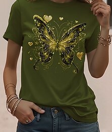 お買い得  -女性用 Tシャツ プリント フラワー スタイリッシュ クラシック カジュアル 半袖 クルーネック ラウンドネック レギュラートップス 日常 ブルー イエロー グリーン 夏 春