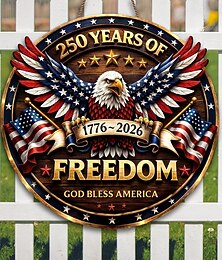 economico -Cartello in legno per il 250° anniversario degli Stati Uniti, decorazione patriottica da appendere alla porta, "Dio benedica l'America", decorazione per il giorno dell'indipendenza con aquila, campana della libertà e statua della libertà, 1776-2026, decor