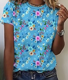 お買い得  -女性用 Tシャツ プリント フラワー グラフィック 植物 スタイリッシュ クラシック カジュアル 半袖 クルーネック レギュラートップス 日常 ブルー ホワイト イエロー ピンク パープル 夏 春