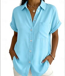 economico -Per donna Camicia Blusa Tasca Bottoni Tinta unica Semplice Vintage Elegante Manica Corta Colletto a Camicia Top lunghi Quotidiano Ferie Uscire Nero Bianco Rosa Arancione Grigio Estate Primavera