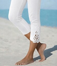 abordables -Femmes Pantalon capri Leggings Leggings confortables Vacances Mode Longueur cheville Taille Moyenne Couleur Unie Dentelle Lifting des fesses Confort Contrôle du ventre Élastique Vacances Formel Rue