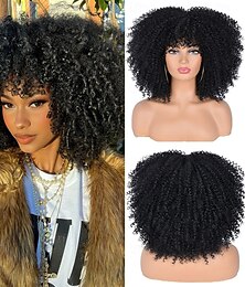 abordables -Perruques afro bouclées pour femmes noires, perruque afro crépue bouclée avec frange, sans colle, volumineuse et duveteuse, idéale au quotidien et au travail.
