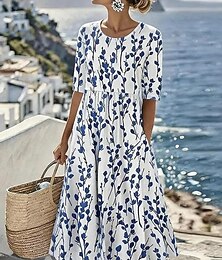 Недорогие -Жен. Платье средней длины Платье прямого кроя Отпуск На каждый день Богемный Повседневные Летнее платье Весеннее платье Стандартный Цветочный принт Графика Рукав 3/4 Вырез под горло