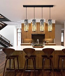 preiswerte -Moderne, vierflammige schwarze Pendelleuchte, Mini-Kristalllüster, verstellbare Pendelleuchte für Kücheninsel, Esszimmer und Schlafzimmer