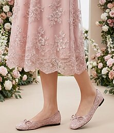 abordables -Ballerines en dentelle rose poudré pour femme, élégantes chaussures brodées à enfiler pour la mère de la mariée, mariage au jardin &événements formels