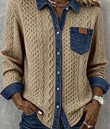 abordables -Mujer Camisa Botones Color sólido Vintage Elegante Básico Manga Larga Cuello Camisero Tops regulares Diario Azul Piscina Negro Rosa Caqui Verano Primavera Otoño