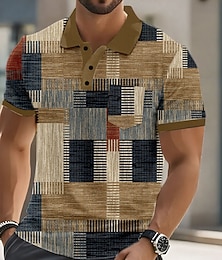 abordables -Hombre Bloque de color Polo Manga Corta Camisas de polo Camisas con cuello Casual Exterior Ropa Deportiva Ropa Cotidiana Impresión 3D Botones Verano Azul Piscina Morado Marrón