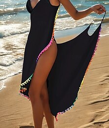 baratos -Mulheres Roupa de Banho Cobertura trajes de banho Vestidos roupa de banho Franzido Frente Única Férias Roupa de Praia Côr Sólida Decote V Sem Manga Fatos de banho