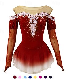 preiswerte -Eiskunstlaufkleid Damen Mädchen Eislaufen Kleider Gelb Rosa Dunkellila Patchwork Gitter Spandex Hochelastisch Wettbewerb Eiskunstlaufkleidung Kristalle Dummes Licht Modisch Langarm Eislaufen