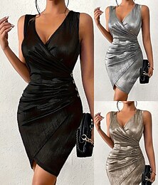 abordables -Femmes Robe Longueur Genou Robe de Soirée Robe Décontractée Moulant Élégant Mode Moderne Extérieur Soirée Coupe régulière Uni Sans manches Col en V Noir Dorée Gris Été Printemps