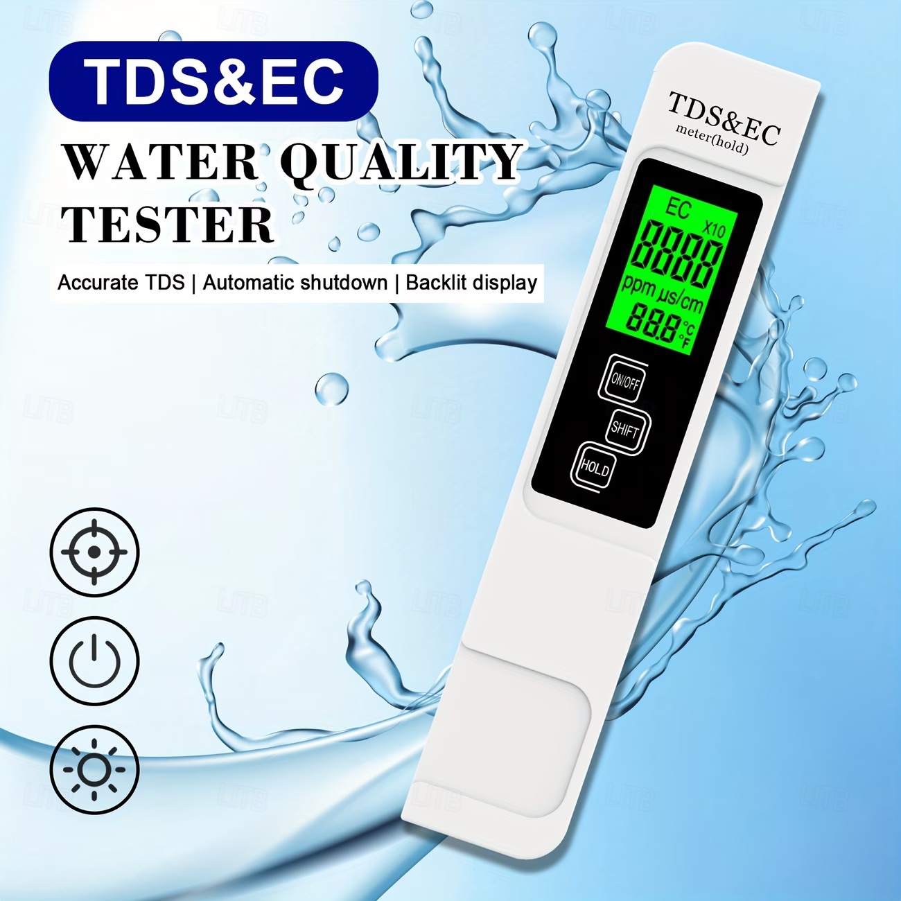 お買い得  -4-in-1 tds &ec水質検査器、白/青のデュアルカラーオプション、バックライト付きクイック読み取り、正確な測定0〜9999ppm、飲料水のカラーアラート &水族館での使用