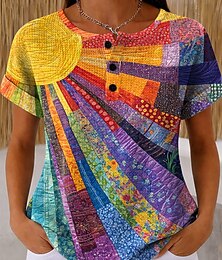 お買い得  -ウィメンズ ワッフル テクスチャ ニット トップス Tシャツ カラーブロック グラフィック トライバル アブストラクツ スタイリッシュ クラシック ショートスリーブ ヘンレー レギュラートップス デイリー スポーツ ブルー アッシュ オレンジ ベージュ サマー スプリング