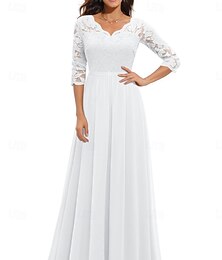 olcso -Női Maxiruha Csipkeruha Fehér ruha hétköznapi ruha Elegáns Divat Modern Szabadtéri Vakáció Alkalmi Normál Sima Háromnegyedes V-alakú Medence Fekete Fehér Arcpír rózsaszín Nyár Tavasz