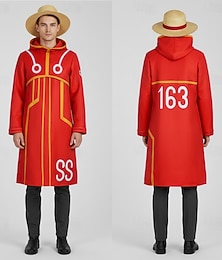 billiga -Havsäventyrare Pirat Luffy Stråhattpirat Animé Cosplay-kostym Kläder Cosplay-kostymer Halloween Karnival Maskerad Kappa Handskar Hatt Till Herr Pojkar Barn Vuxna