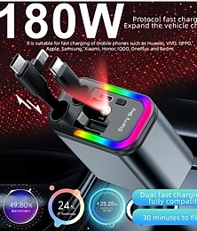 お買い得  -5-in-1 180W 車載急速充電器 USB Type-C 電源アダプター 格納式電話充電器 ルーフスターライト付き iOS/Android スマートフォン対応