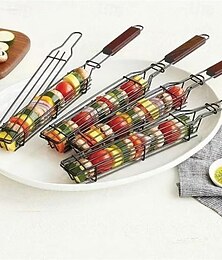 preiswerte -2 antihaftbeschichtete Grillkörbe, tragbares Grillzubehör aus Metall für Holzkohlegrills, geeignet für Gemüse und Fleisch, perfekt für Camping, Picknicks, Wandern und Grillabende im Freien