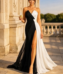 economico -Tubino Colonna Strascico a Terra Abiti da Ballo Abito da Sera Da principessa Abito formale Monocolore Bianco Senza Maniche Senza Spalline Ospite di nozze Abbigliamento da Festa con Spacco