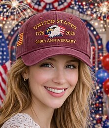 economico -Cappello unisex 250° anniversario/indipendenza, berretto da baseball, portatile, traspirante, quotidiano, per esterni, strada, ricamo, bandiera