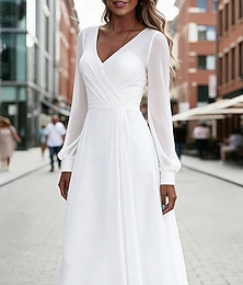 olcso -Női Midi ruha Fehér ruha Sifon ruhák Swing ruha Elegáns Divat Modern Szabadtéri Vakáció Alkalmi Normál Sima Rövid ujjú V-alakú Fehér Nyár Tavasz