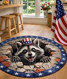 رخيصةأون -سجادة دائرية بتصميم راكون، احتفالاً بالذكرى السنوية الـ 250 للولايات المتحدة، مطبوعة ثنائية الأبعاد مع تأثير بصري ثلاثي الأبعاد، يرتدي قبعة أمريكية ويخترق النجوم، بإطار من الحجر، مثالية لتزيين المنزل.