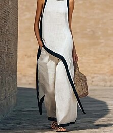 abordables -Femmes Ensembles de Pantalons Sans manches Manche Courte Col montant Couleur Unie Mode Streetwear Occasionnel Quotidien Extérieur Bleu Noir Blanche Printemps & Été Coupe Ample