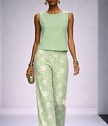 economico -Per donna Set di Pantaloni Senza Maniche Girocollo Floreale Grafico Elegante Vacanza Quotidiano Casuale Quotidiano Formale Blu Viola Verde Estate Vestibilità regolare Vestibilità comoda