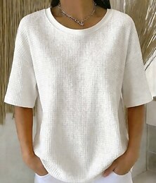 voordelige -Dames Wafel Shirt T-shirt T-shirts Wafelgebreide tops Effen Kleur Klassiek Modern Casual Korte mouw Strakke ronde hals Normale tops Dagelijks Feestdagen Uitgaan Wit Geel Blozend Roze Wijn Zomer Lente