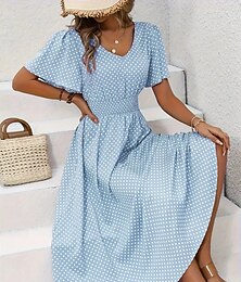 economico -Per donna Abito Midi Vestito Casual Abito Stampato Elegante Moda Moderno All'aperto Vacanza Uscire Vestibilità regolare A Pois Manica Corta Scollo a V Blu Nero Rosa Rosso Estate Primavera