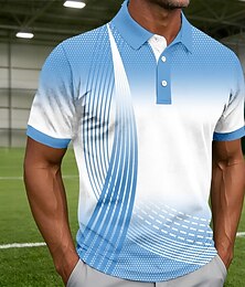 ieftine -Bărbați Geometică Γραμμή Tricouri polo Manșon scurt Tricouri de polo Cămăși cu guler Casual Îmbrăcăminte Atletică Nasturi Primavara vara Albastru piscină Roz Îmbujorat Mov