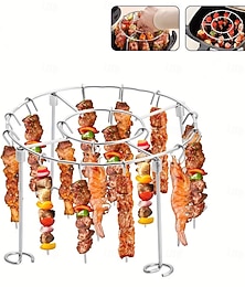 billige -Vertikal rund grillrist i rustfritt stål med 24 spyd i airfryer – stek kjøttet jevnt &grønnsaker, forhindrer svie, passer til 3-6 liters airfryer, essensielt grilltilbehør for grillelskere