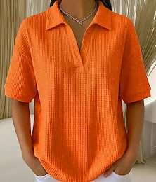 economico -Per donna Maglietta Polo Top a maglia waffle Semplice Moda Elegante Essenziale Manica Corta Colletto a Camicia Top Regolari Quotidiano Uscire Weekend Blu Nero Bianco Arancione Verde Estate Primavera
