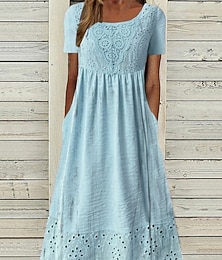 abordables -Femmes Robe Midi Robe Décontractée Robe Fleurie Robe Imprimée Élégant Mode Moderne Extérieur Vacances Sortir Coupe régulière Fleuri Manche Courte Col ras du cou Bleu Été Printemps