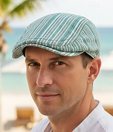 economico -berretto piatto da uomo in cotone a righe, cappello casual da tutti i giorni e da viaggio, vari colori, accessorio leggero per le vacanze estive da uomo