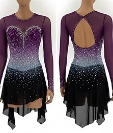 cheap -Figure Skating Dress Women's Ice Skating Dress Dark Purple Patchwork Open Back High Elasticity Training Competition Skating Wear Classic Crystal / Rhinestone Long Sleeve Ice Skating Figure Skating