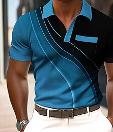 cheap -Men's Gradient Geometic Polo Shirts Short Sleeve Polo Shirts Lapel Business Casual Outdoor Holiday Daily Wear Pocket 3D Print Summer Spring Blue Red Purple
