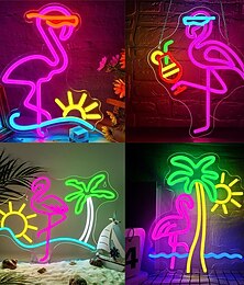 abordables -flamant rose, cocktail, palmier &Appliques murales néon ondulées, alimentées par USB, avec éclairage LED à intensité variable et plusieurs couleurs disponibles, idéales pour la décoration intérieure