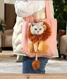 abordables -Sac de transport pour animaux de compagnie à crinière de lion : sac bandoulière en lin peluche rose