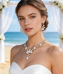 economico -1 set Gioielli per sposa per donne Festa bianca Matrimonio Rhinestone Lega Link  Catena Goccia Fiore Botanico  Regalo  Fidanzamento per impressionare