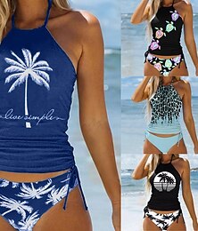 abordables -Femmes Tankini Maillot De Bain Deux Pièces Dos nu Dos Nu Maillot de Bain Maillots de Bain Noir / Blanc Noir Séchage Rapide Léger Respirant Sans manches - Surf Plage Natation Été Printemps