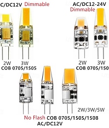 abordables -Lot de 10 ampoules LED G4 dimmables sans scintillement, 12 V AC/DC / 12-24 V, 2 W / 3 W, 1505 COB, remplaçant les ampoules halogènes traditionnelles pour spots et lustres.