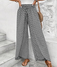 baratos -Mulheres Perna larga Calça Boho chinês Skort Férias Roupa de rua Casual Mimolet Cintura Média Gráfico Com Cordão Estampado Confortável Conforto Respirável Micro-Elástica Diário Ao ar livre Férias