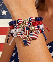 voordelige -Damesarmbandenset van verschillende materialen, diverse stijlen, patriottische Amerikaanse vlaghangers, verstelbare koordjes, perfect voor het 250-jarig jubileum van de VS, Onafhankelijkheidsdag en dagelijks gebruik.
