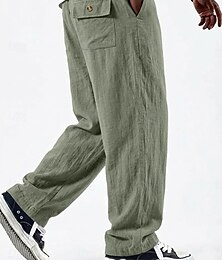 preiswerte -Herren Leinenhosen Hose Sommerhose Baggy-Hosen Tasche Elastischer Bund Gerader Schnitt Einfarbig Einfach Komfort Bequem Volle Länge Lässig Täglich Ferien Urlaub Mode Blau Schwarz Unelastisch