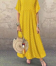 economico -Per donna Abito Midi Vestito Casual Vestito T-Shirt Abito a trapezio Elegante Moda Moderno All'aperto Vacanza Uscire Vestibilità regolare A Pois Manica Corta Girocollo Blu Giallo Rosa Verde Estate