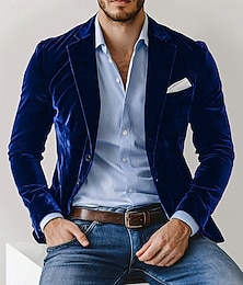 abordables -Blazer de terciopelo para hombre, con cuello de muesca, estilo clásico informal, en colores lisos como burdeos, azul y verde. Corte entallado, de un solo botón y dos filas de botones.