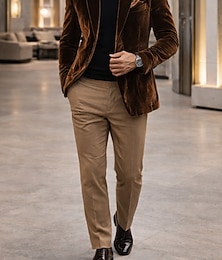 abordables -Hombre Americanas De Terciopelo Cuello de cierre Vintage Moda Casual Color sólido Blazer Marrón A Medida Dos botones de un solo pecho